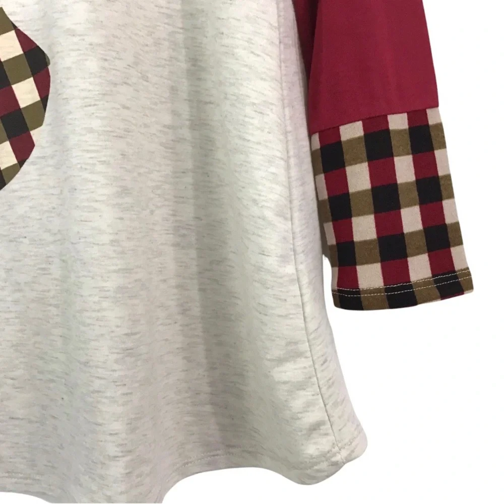 Sun & Moon Brand Plaid Deer Silhouette Top Size M Long Sleeves Long Length NEW